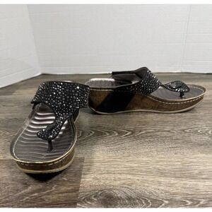 Patrizia by Spring Step Dionne Black Rhinestone Wedge Sandals Womens 40 US 9